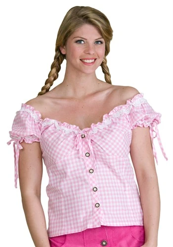 Tirolerblouse Oktoberfeest Roze/wit