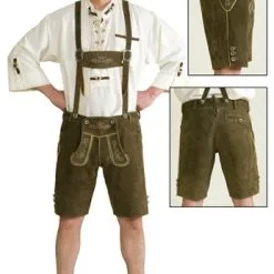 Lederhose Oktoberfeest Kort Olijf Groen Echt Leer Met Borduursel