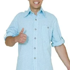 Tirolerhemd Oktoberfeest Turkoois/wit