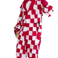 Lapjesclown Rood/wit (broek/jas)(mannen-maat)