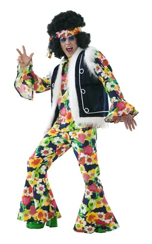 Hippie Flower Power 4-dlg (blouse, Broek, Vest, Hoofdband) - Afbeelding 2