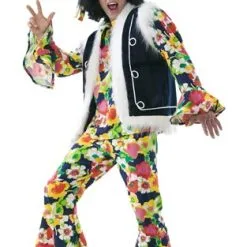 Hippie Flower Power 4-dlg (blouse, Broek, Vest, Hoofdband)