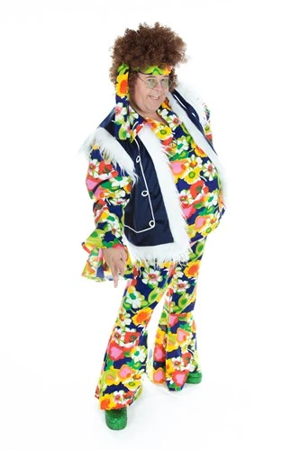 Hippie Flower Power 4-dlg (blouse, Broek, Vest, Hoofdband) - Afbeelding 3